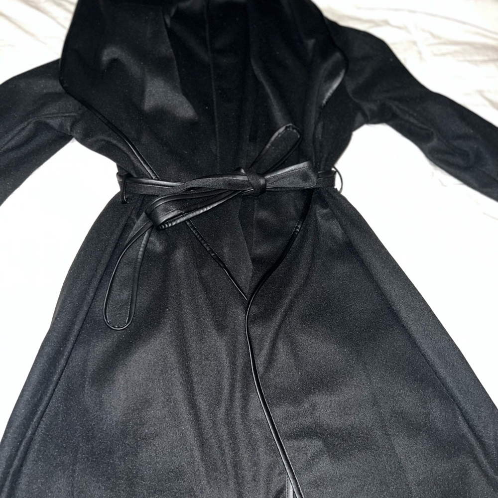 NWOT SHEIN Black Belted Wrap Jacket with faux leather trim Size 1XL